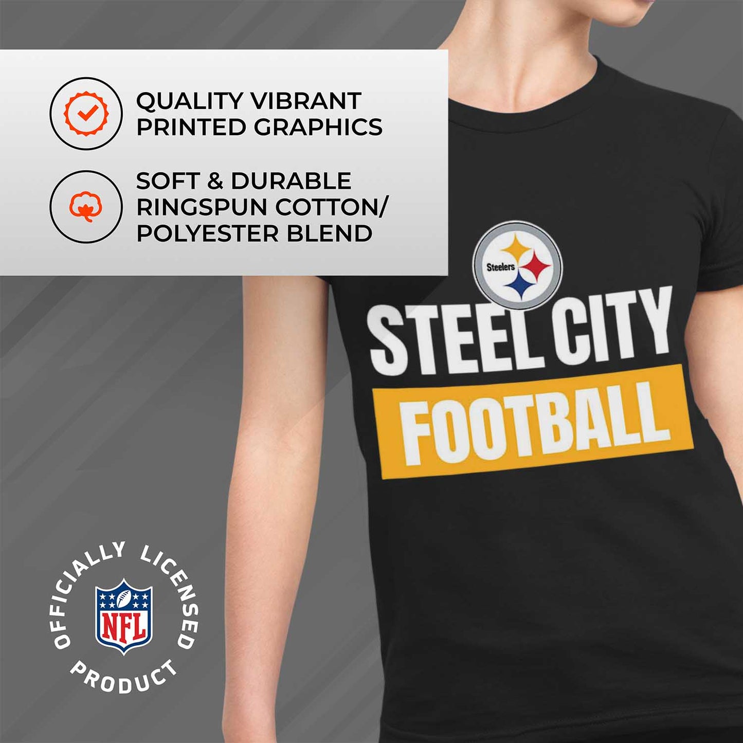 Pittsburgh Steelers NFL Womens Plus Size Team Slogan Short Sleeve T-Shirt - Black