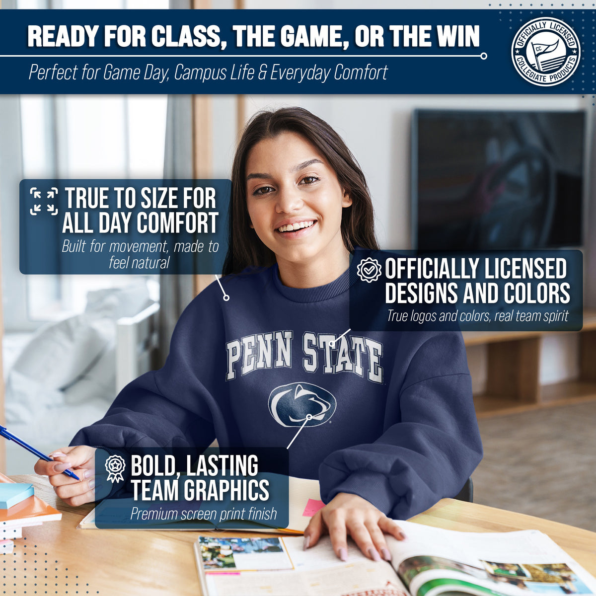 Penn State Nittany Lions Adult Arch & Logo Soft Style Gameday Crewneck Sweatshirt - Navy