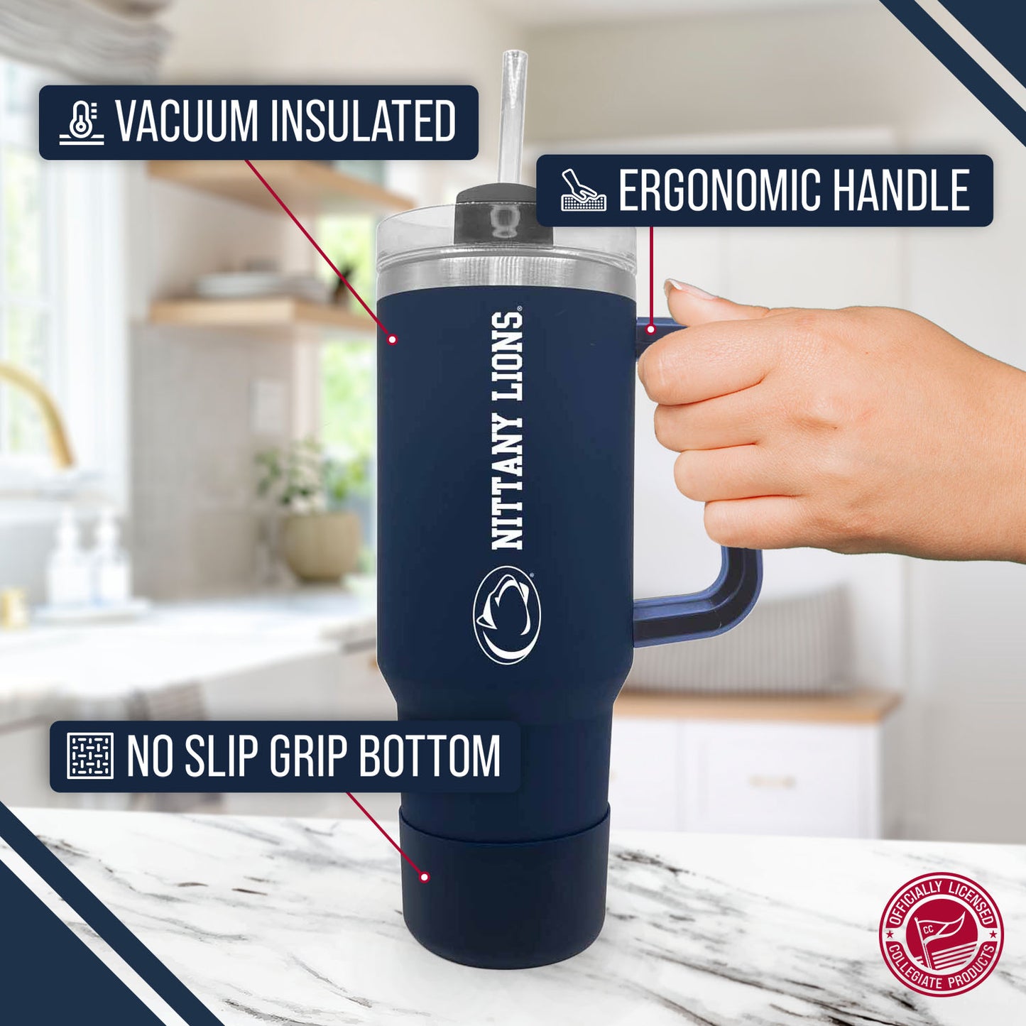 Penn State Nittany Lions College & University 40 oz Travel Tumbler With Handle - Navy