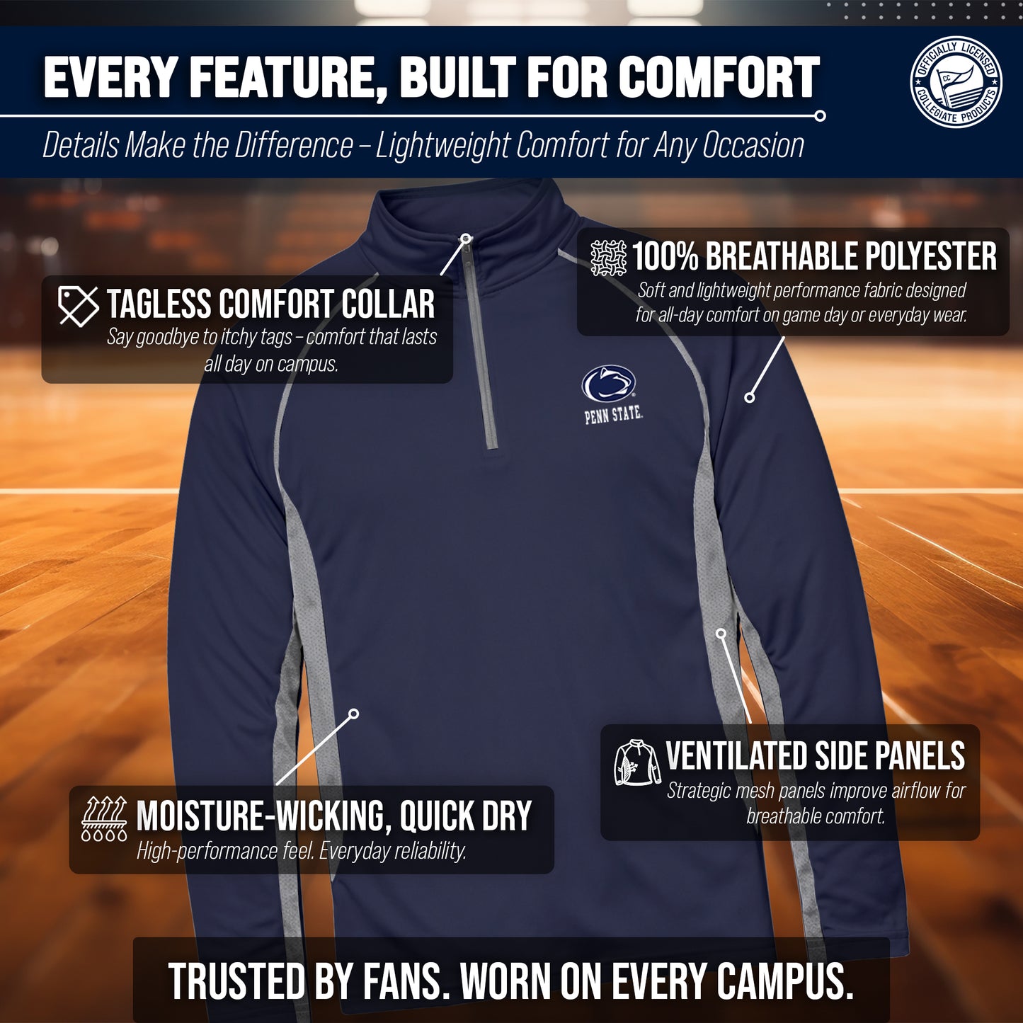 Penn State Nittany Lions Mens NCAA Campus Classic Long Sleeve 1/4 Zip Windshirt - Navy