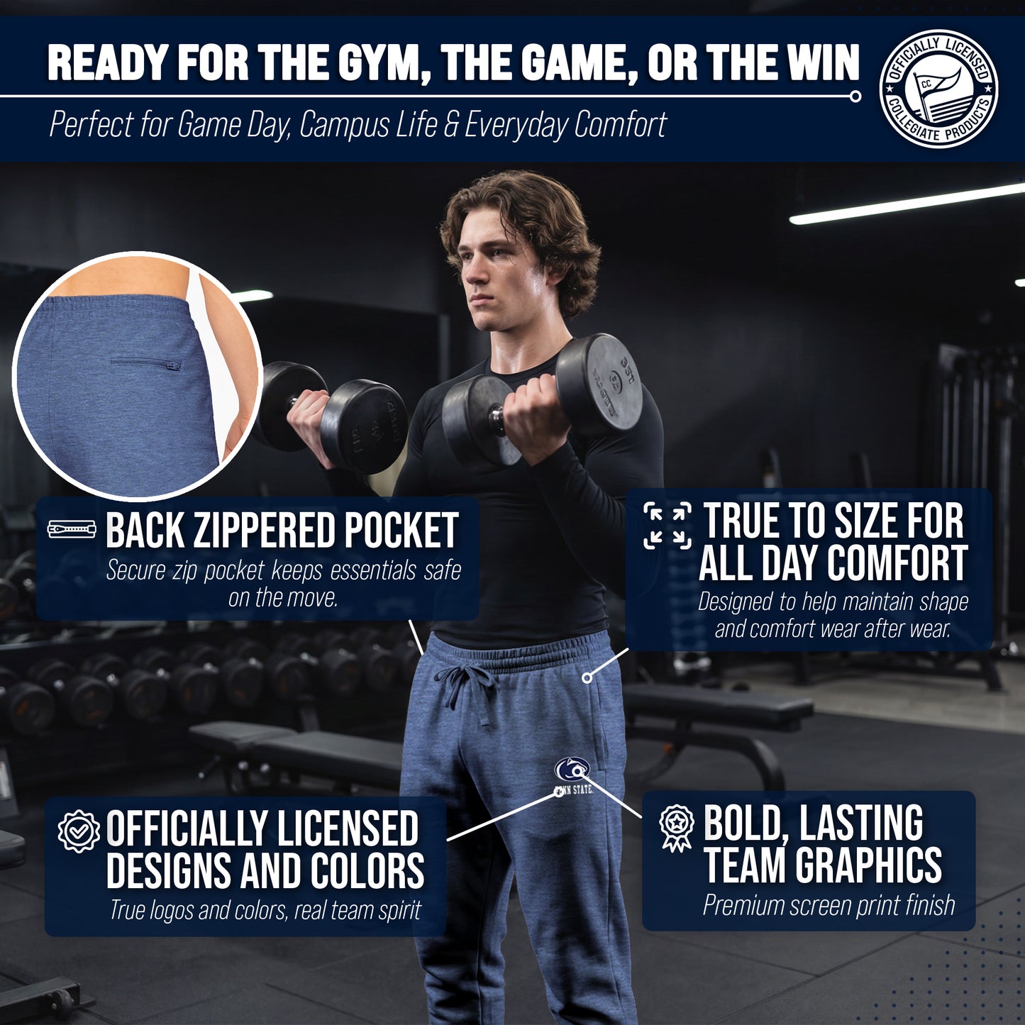 Penn State Nittany Lions NCAA Men’s University Cloud Jersey Performance Jogger Pants with Drawstring Waistband - Navy Heather