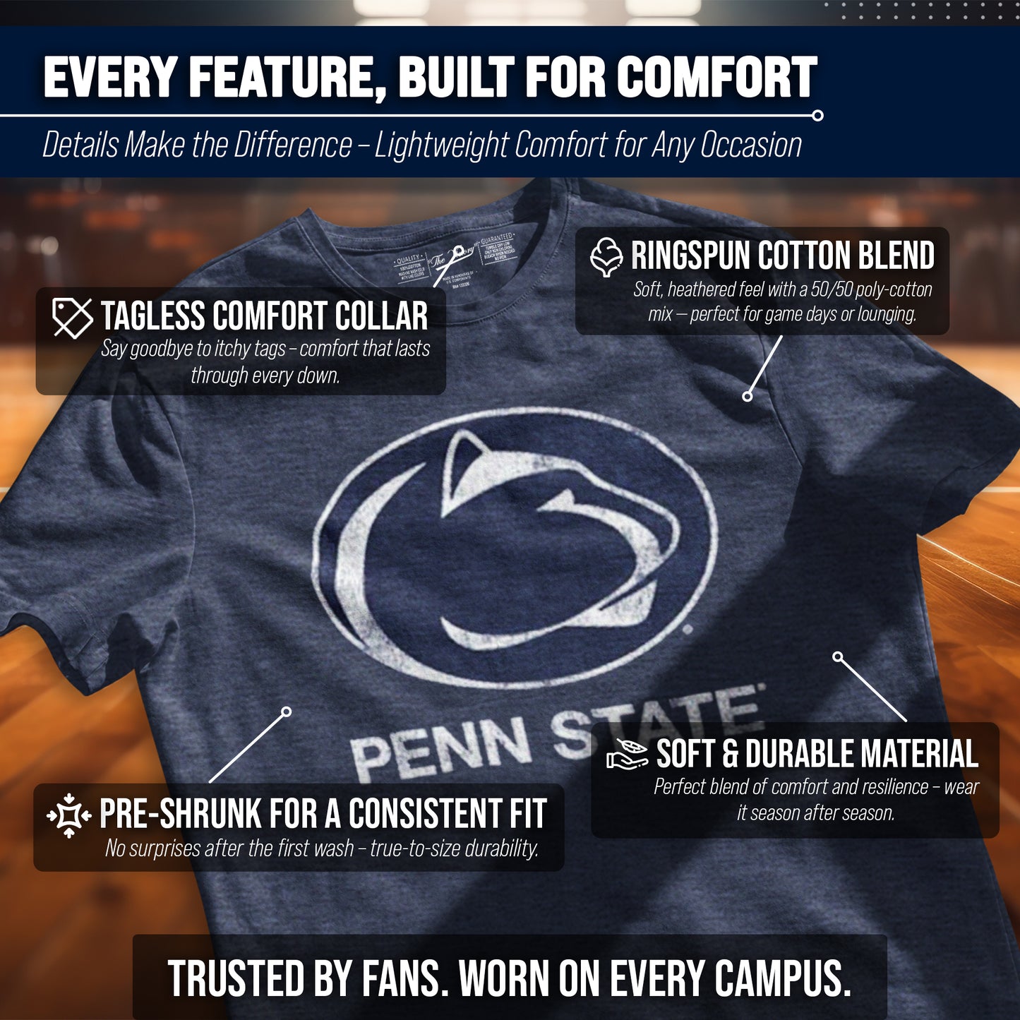Penn State Nittany Lions Adult MVP Heathered Cotton Blend T-Shirt - Navy