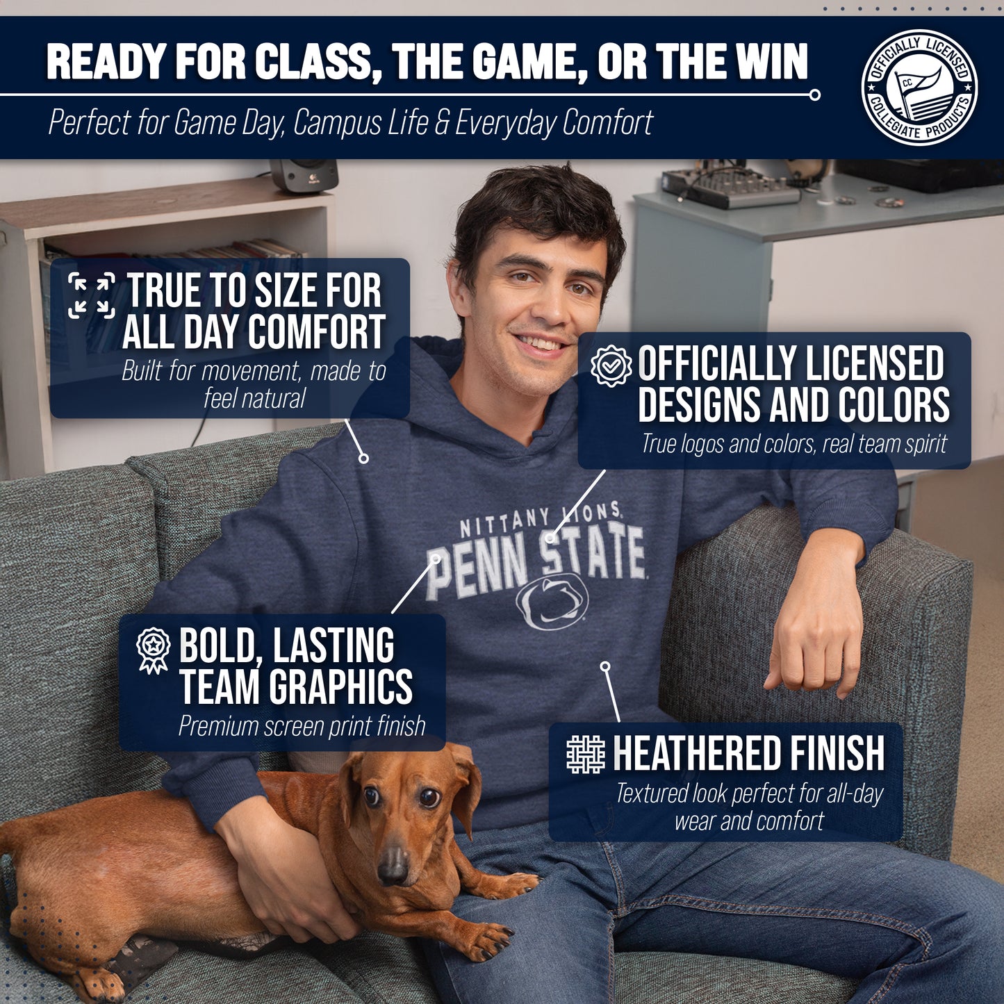Penn State Nittany Lions NCAA Adult Unisex Starting Fresh Heathered Hooded Fleece Sweatshirt - Navy Heather