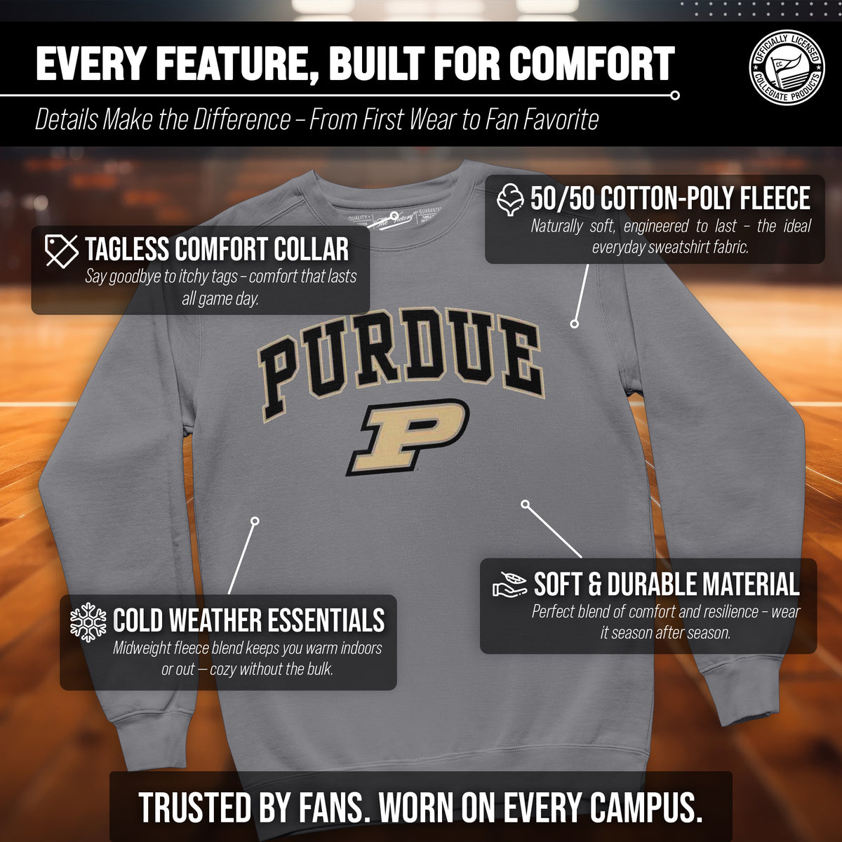 Purdue Boilermakers Adult Arch & Logo Soft Style Gameday Crewneck Sweatshirt - Gray