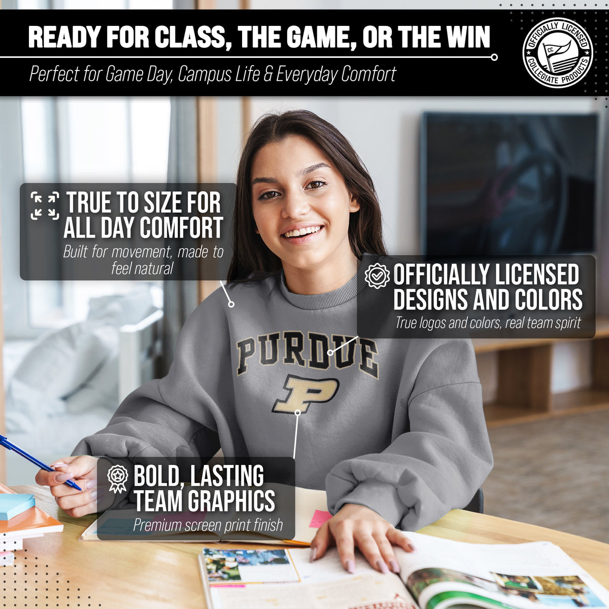 Purdue Boilermakers Adult Arch & Logo Soft Style Gameday Crewneck Sweatshirt - Gray