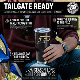 Purdue Boilermakers NCAA University 30oz Stainless Steel Vacuum Insulated Game Day Tumbler with Silicone Grip - Black