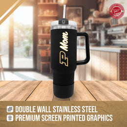 Purdue Boilermakers Collegiate 40oz Stainless Steel Travel Tumbler with Handle for Mom - Black