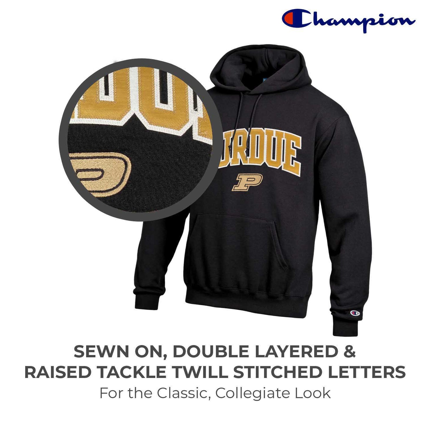 Purdue Boilermakers Champion Adult Tackle Twill Hooded Sweatshirt - Black