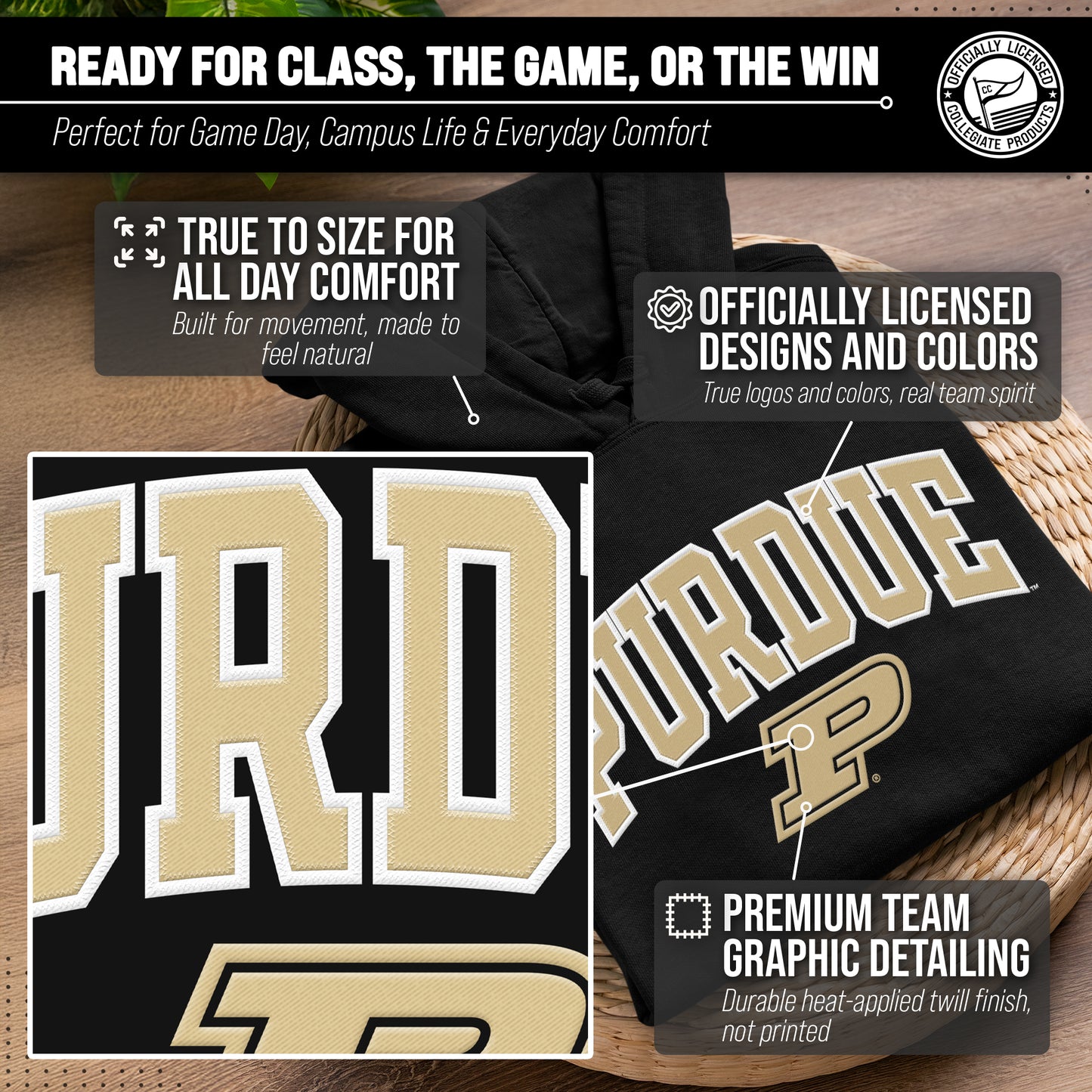 Purdue Boilermakers NCAA Adult Tackle Twill Hooded Sweatshirt - Black