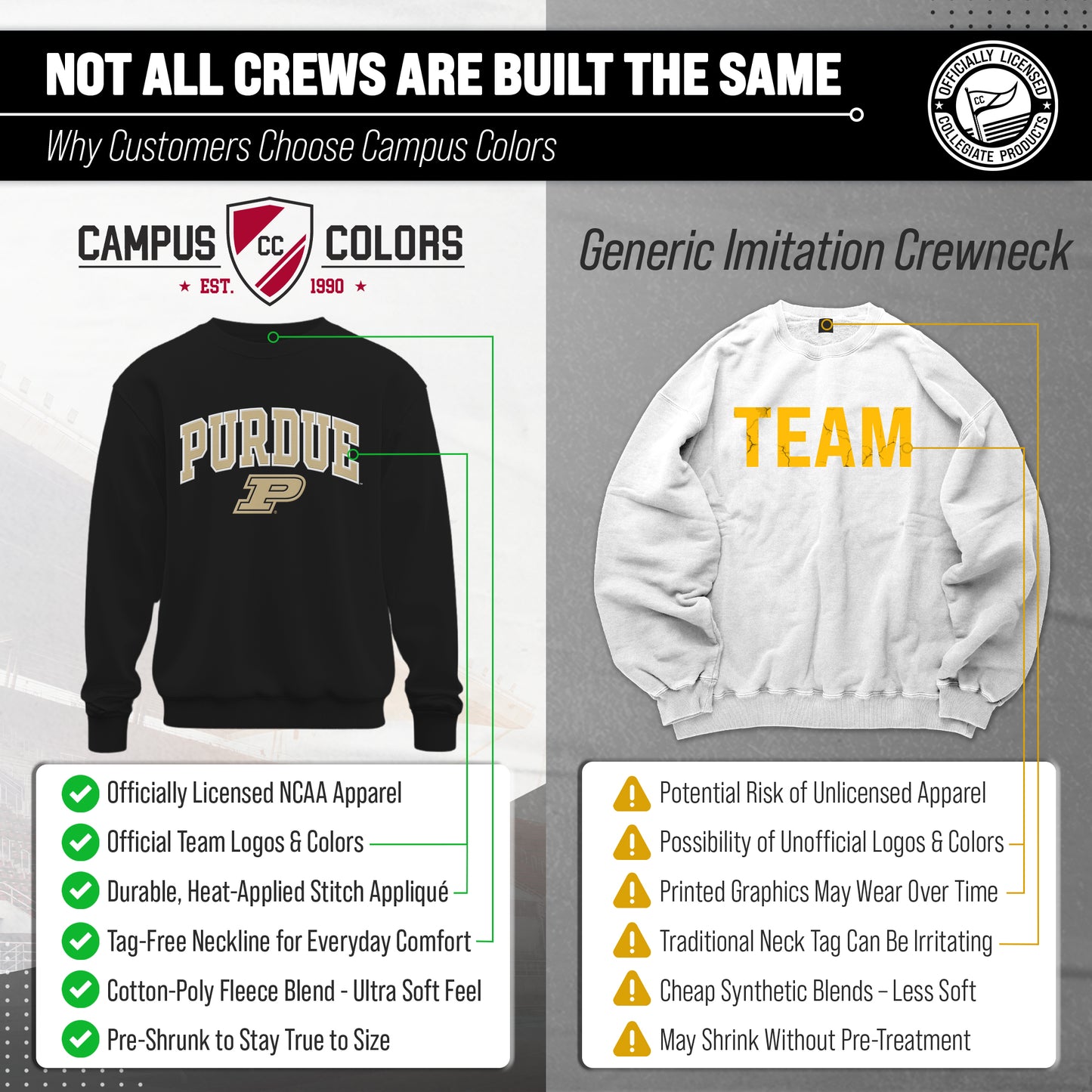 Purdue Boilermakers Adult Tackle Twill Crewneck - Black