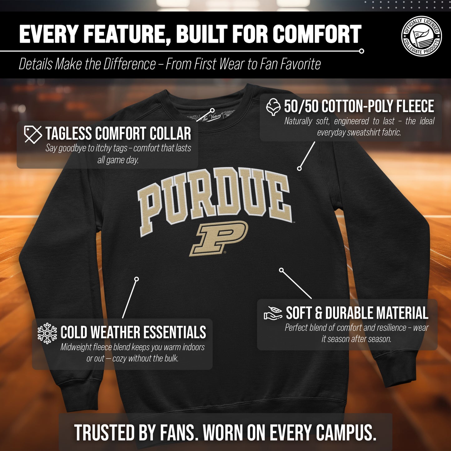 Purdue Boilermakers Adult Tackle Twill Crewneck - Black