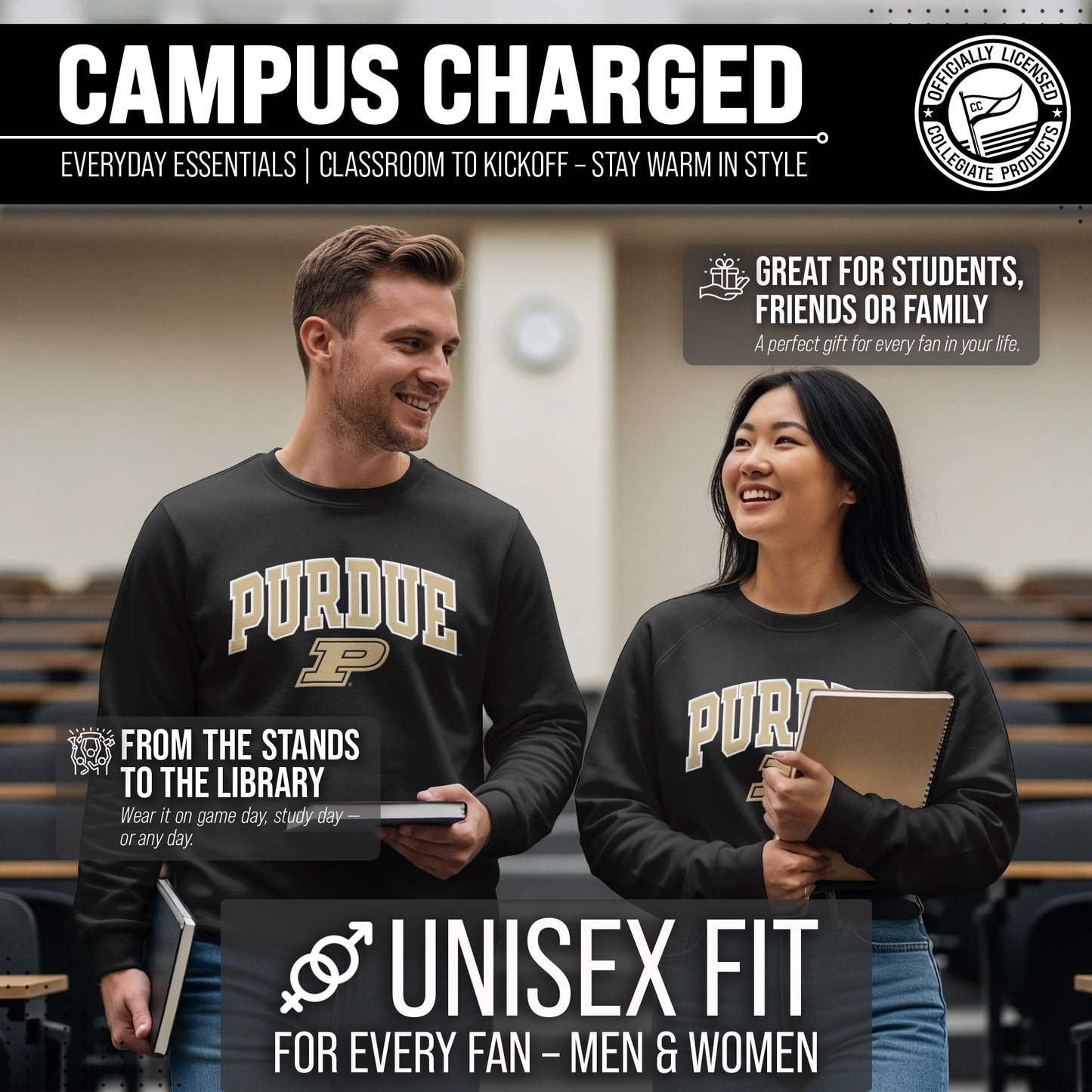 Purdue Boilermakers Adult Tackle Twill Crewneck - Black
