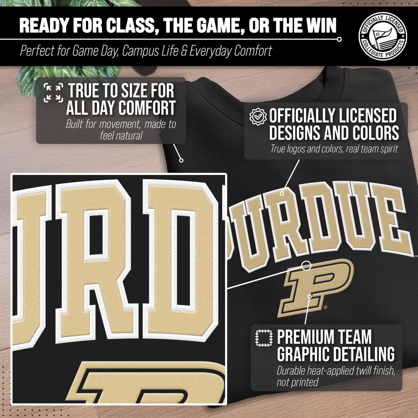 Purdue Boilermakers Adult Tackle Twill Crewneck - Black