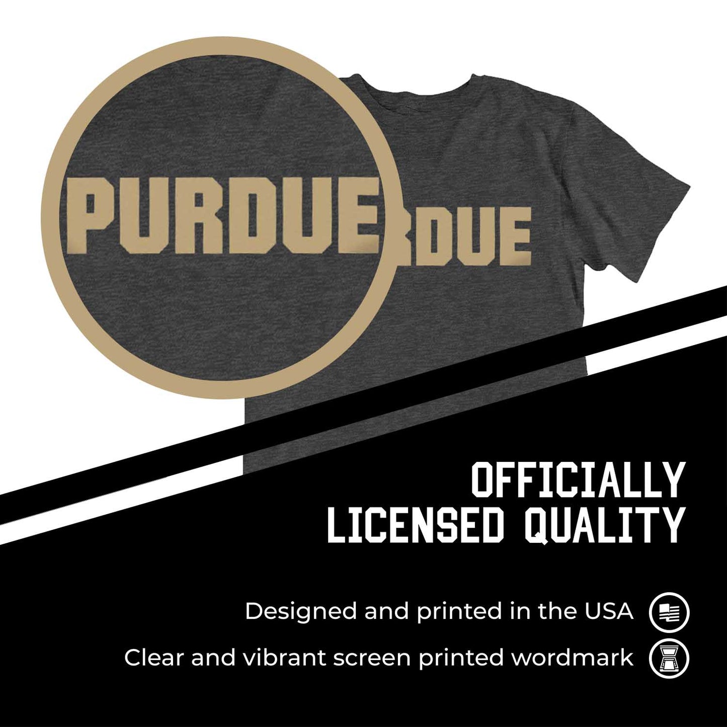 Purdue Boilermakers Campus Colors NCAA Adult Cotton Blend Charcoal Tagless T-Shirt - Charcoal