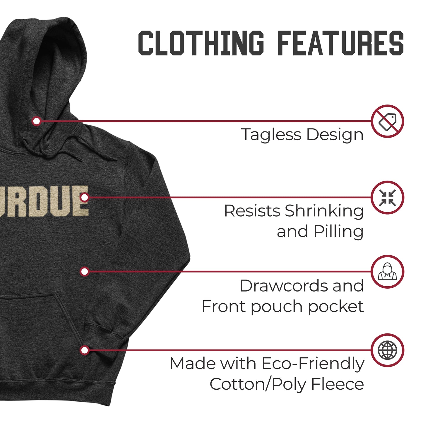 Purdue Boilermakers NCAA Adult Cotton Blend Charcoal Hooded Sweatshirt - Charcoal