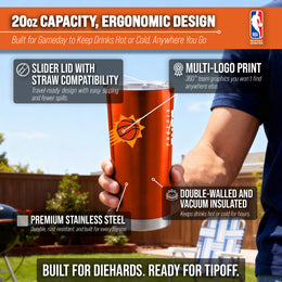Phoenix Suns NBA Basketball 20oz Stainless Steel Vacuum Insulated Game Day Tumbler with Silicone Grip - Orange