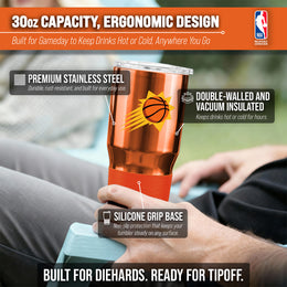 Phoenix Suns NBA Basketball 30oz Stainless Steel Vacuum Insulated Game Day Tumbler with Silicone Grip - Orange