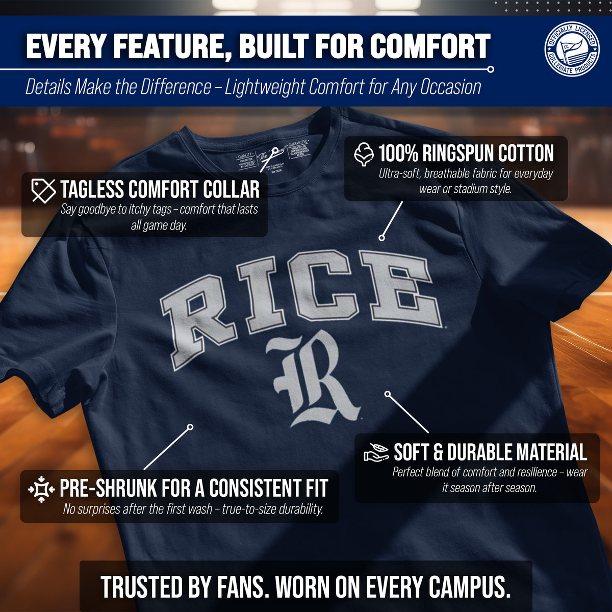Rice Owls Gameday Cotton T-Shirt for Men and Women