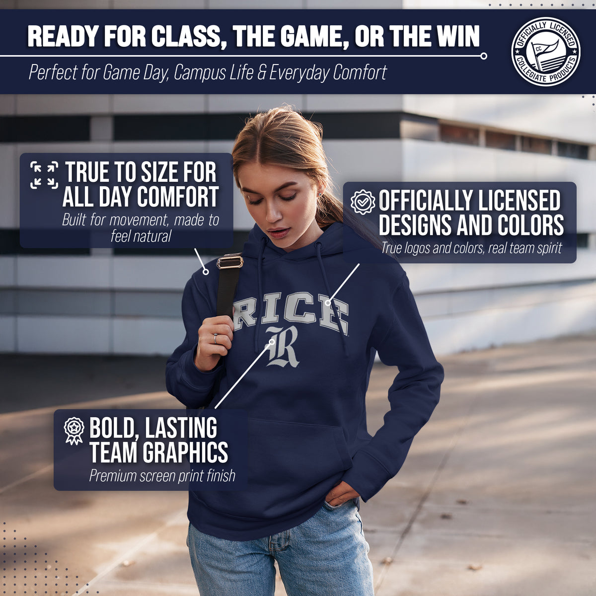 RICE Arch & Logo Gameday Hoodie - Navy