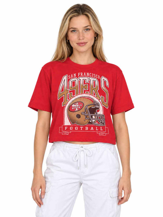 San Francisco 49ers  Women's Franchise Helmet Crop T-Shirt Mock Neck - Red