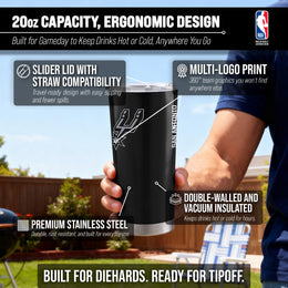 San Antonio Spurs NBA Basketball 20oz Stainless Steel Vacuum Insulated Game Day Tumbler with Silicone Grip - Black
