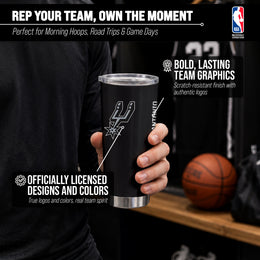 San Antonio Spurs NBA Basketball 20oz Stainless Steel Vacuum Insulated Game Day Tumbler with Silicone Grip - Black