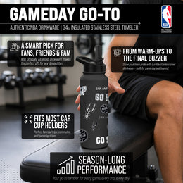 San Antonio Spurs NBA Basketball 34oz Stainless Steel Vacuum Insulated Game Day Water Bottle with Flip Straw Lid and Handle - Black