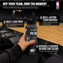 San Antonio Spurs NBA Basketball 34oz Stainless Steel Vacuum Insulated Game Day Water Bottle with Flip Straw Lid and Handle - Black