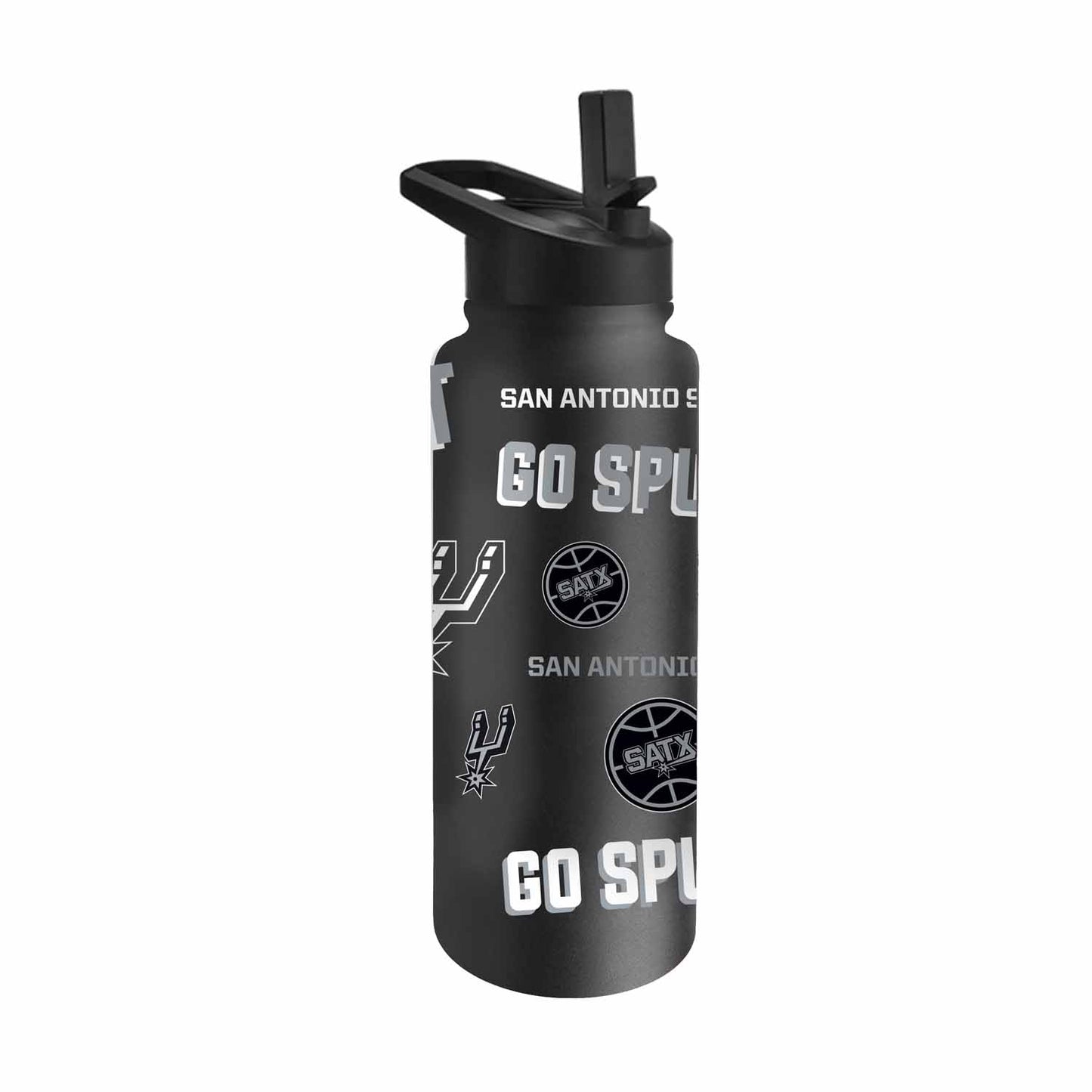San Antonio Spurs NBA Basketball 34oz Stainless Steel Vacuum Insulated Game Day Water Bottle with Flip Straw Lid and Handle - Black