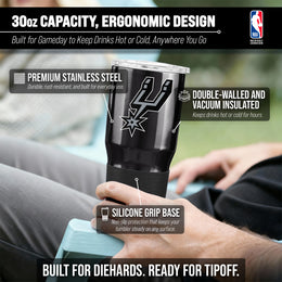 San Antonio Spurs NBA Basketball 30oz Stainless Steel Vacuum Insulated Game Day Tumbler with Silicone Grip - Black