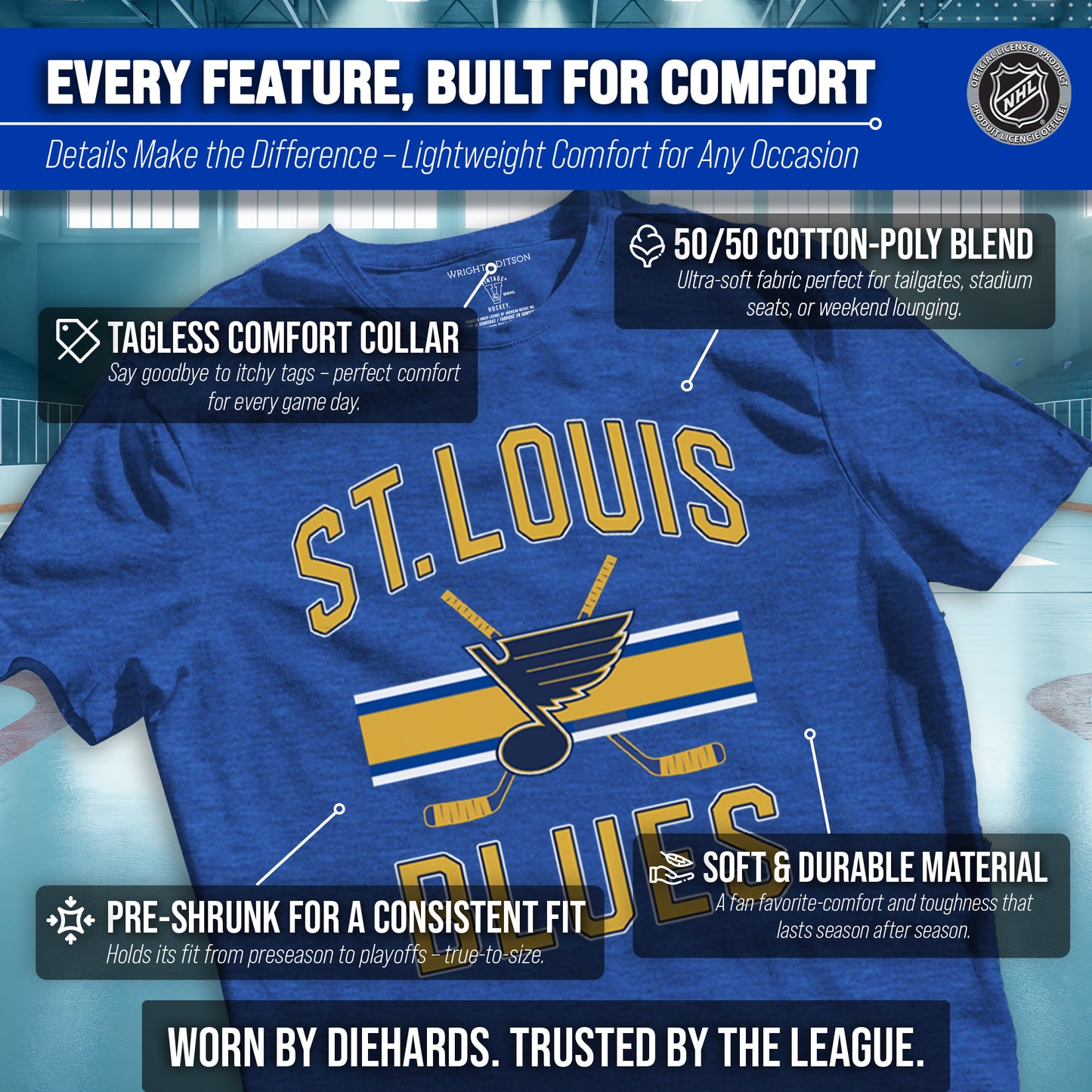 St. Louis Blues NHL Adult Faceoff Tag-Less T-Shirt - Royal