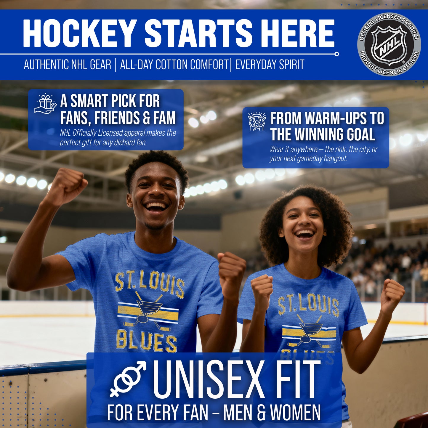 St. Louis Blues NHL Adult Faceoff Tag-Less T-Shirt - Royal
