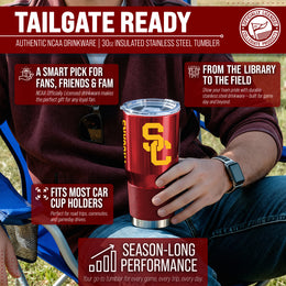 USC Trojans NCAA University 30oz Stainless Steel Vacuum Insulated Game Day Tumbler with Silicone Grip - Cardinal