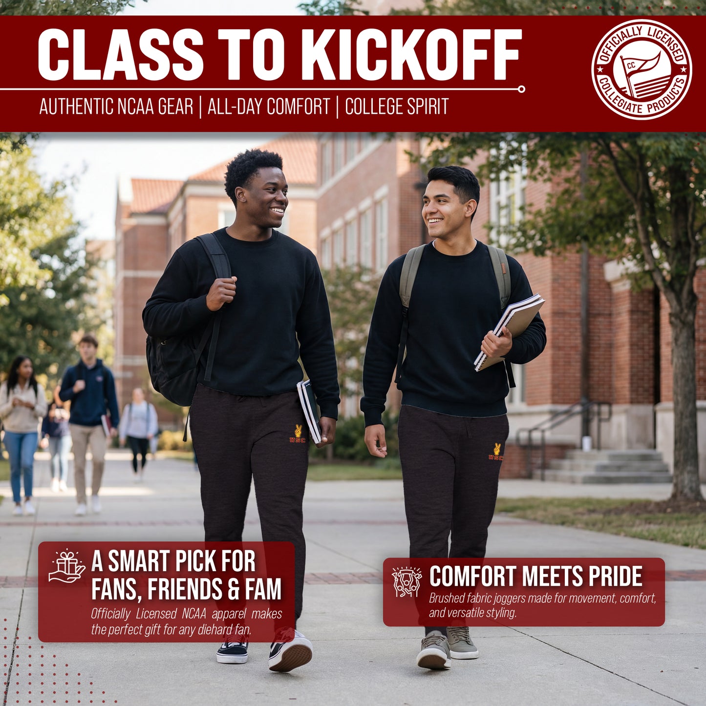USC Trojans NCAA Men’s University Cloud Jersey Performance Jogger Pants with Drawstring Waistband - Black Heather