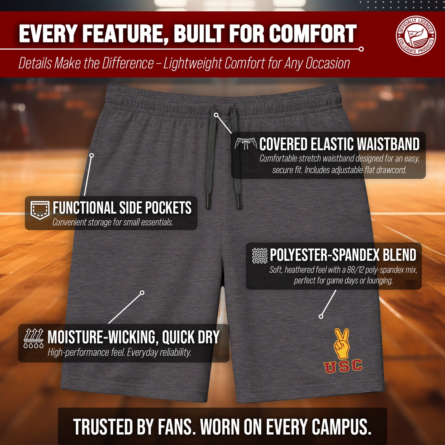 USC Trojans NCAA Men’s University Athletic Performance Shorts - Black Heather