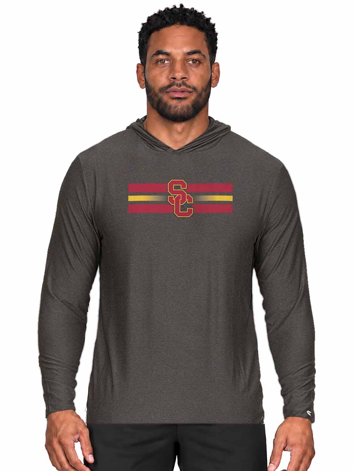 USC Trojans  Scholarship Cloud Jersey Hooded Long Sleeve Pullover - Black Heather