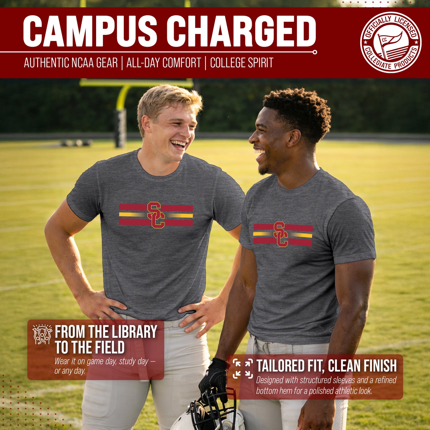USC Trojans Unisex NCAA Scholarship Cloud Jersey Athletic Short Sleeve Performance Tee - Black Heather