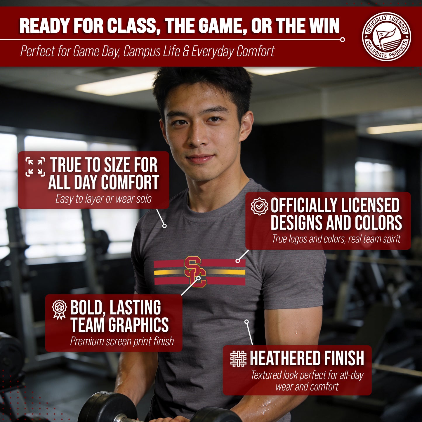 USC Trojans Unisex NCAA Scholarship Cloud Jersey Athletic Short Sleeve Performance Tee - Black Heather