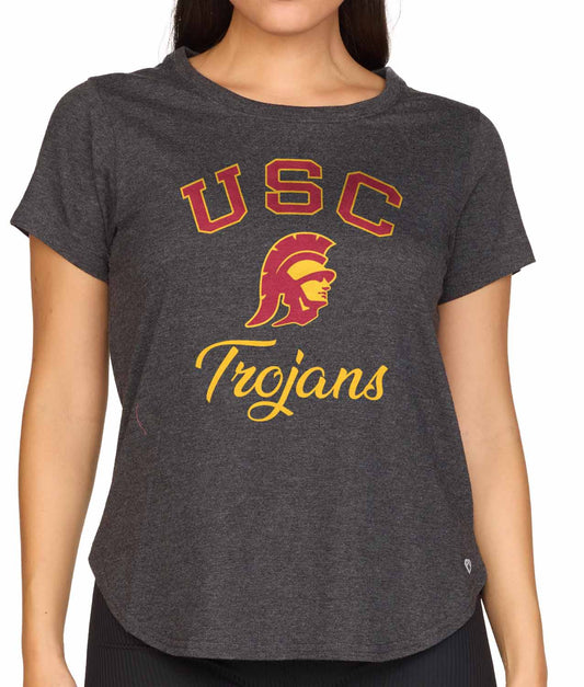 USC Trojans NCAA Womens Tag-Less Ultra Soft Tailgate T-Shirt - Black Heather