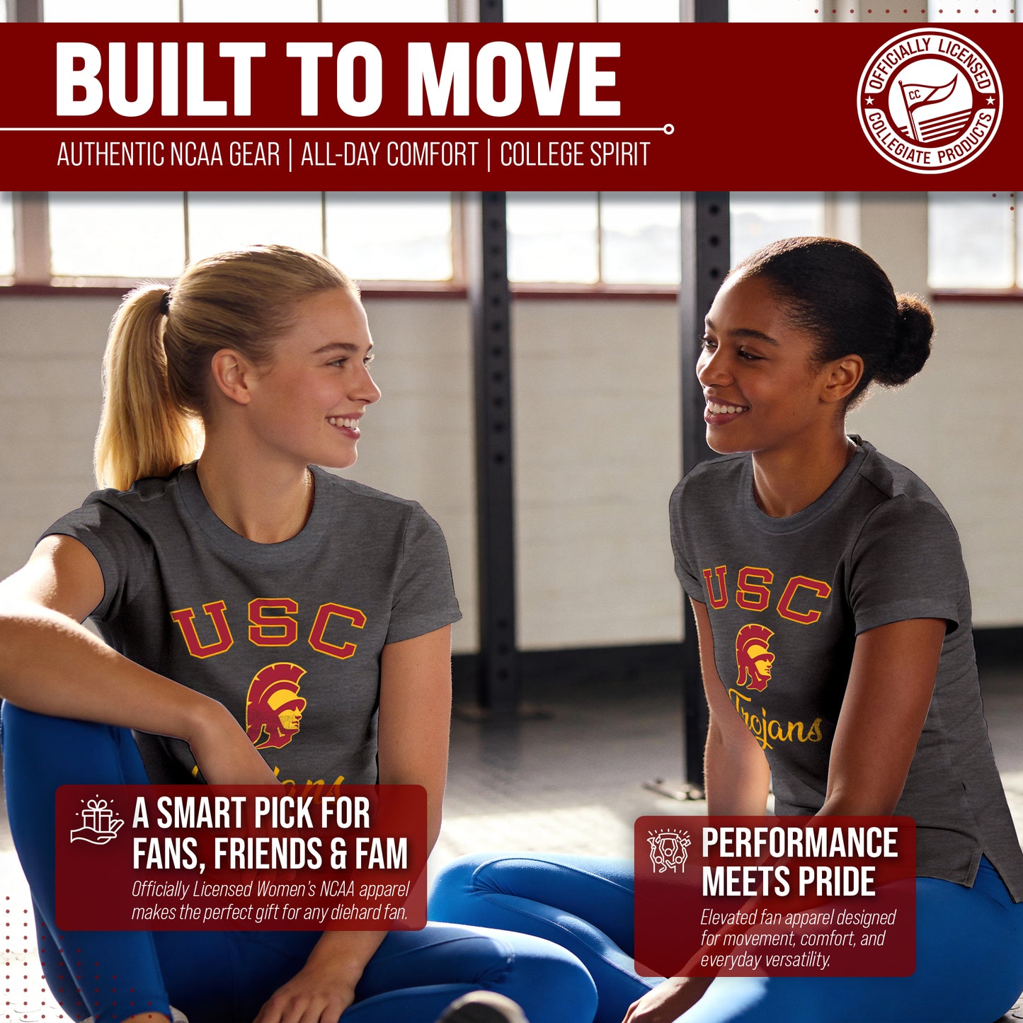 USC Trojans NCAA Womens Tag-Less Ultra Soft Tailgate T-Shirt - Black Heather
