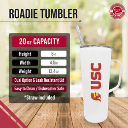 USC Trojans NCAA Stainless Steel 20oz Roadie With Handle & Dual Option Lid With Straw - White