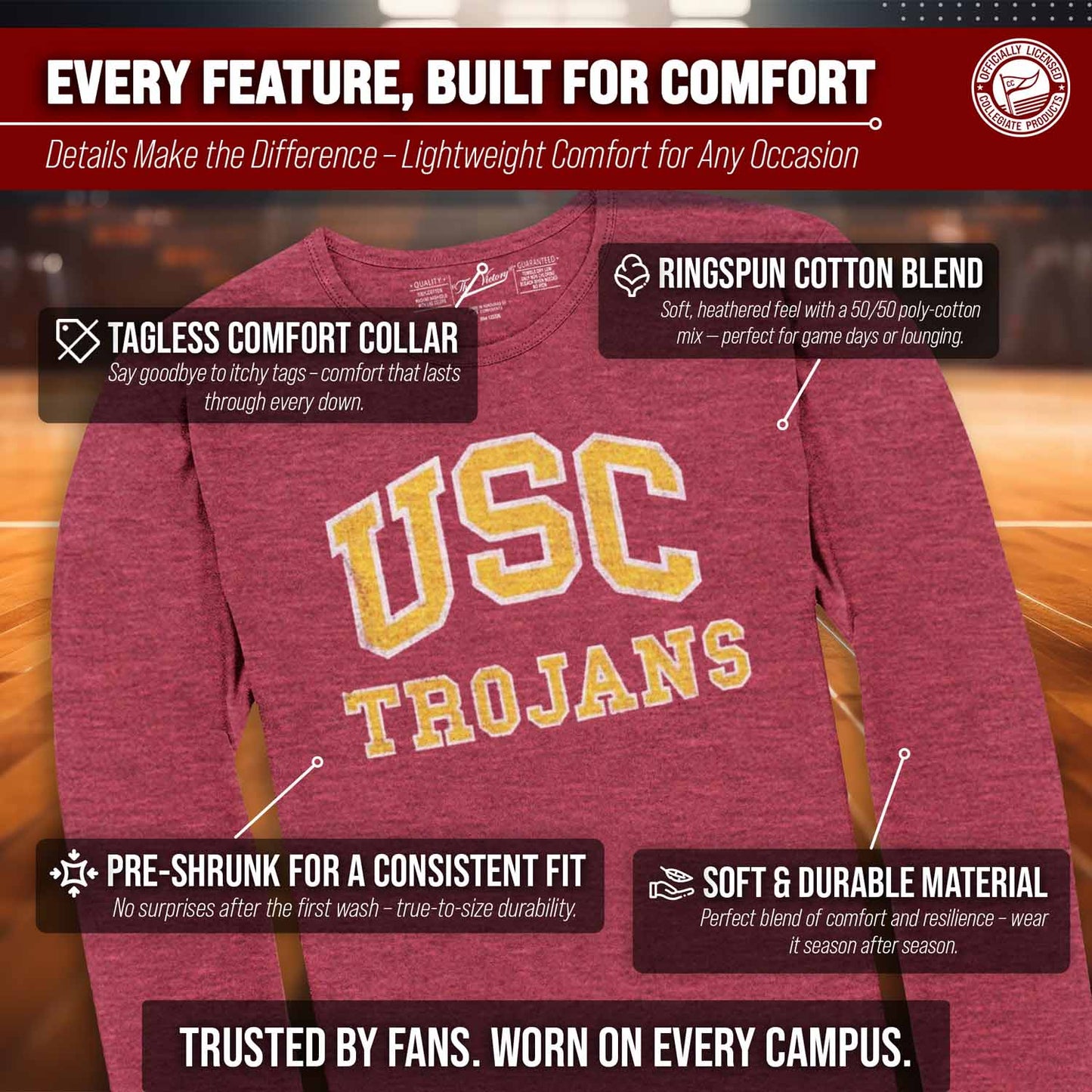 USC Trojans NCAA MVP Adult Long-Sleeve Shirt - Cardinal