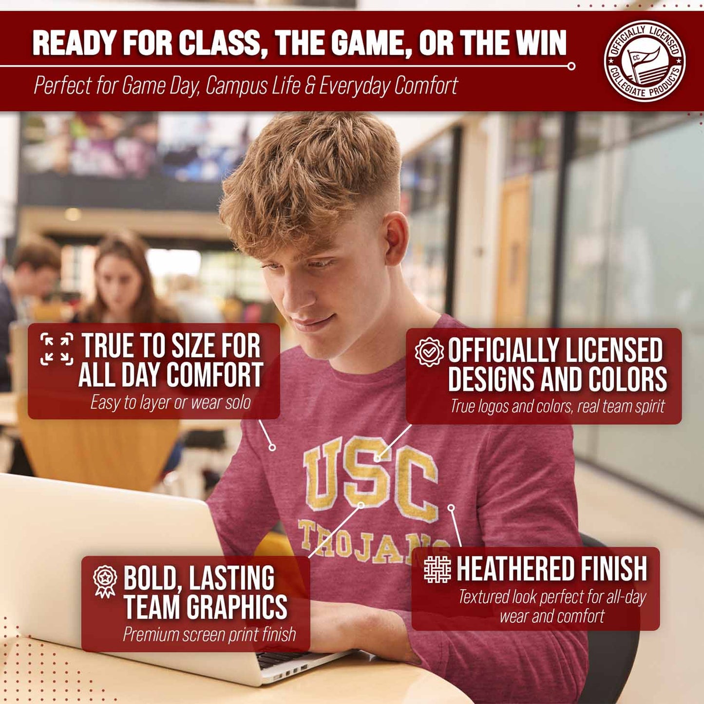 USC Trojans NCAA MVP Adult Long-Sleeve Shirt - Cardinal