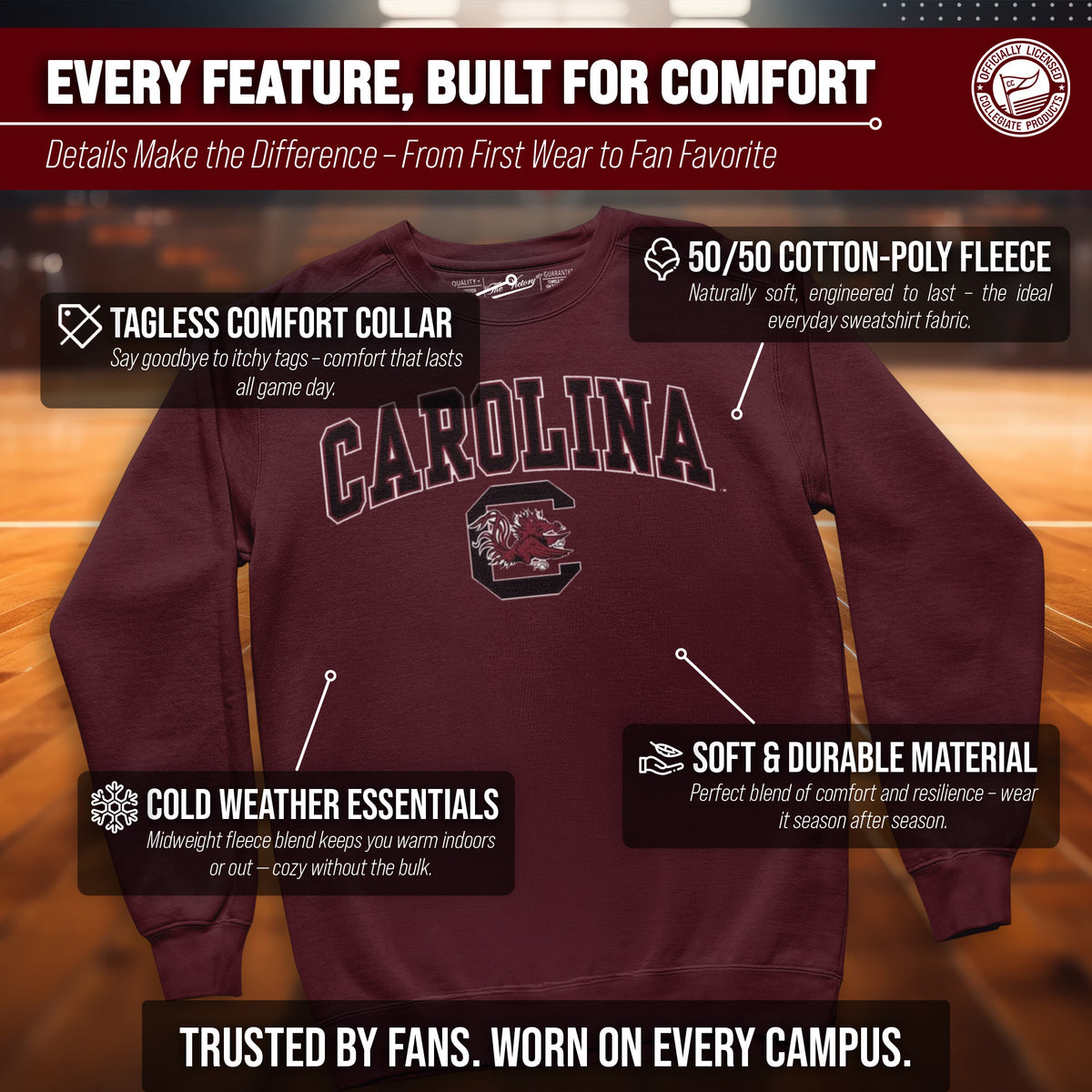 South Carolina Gamecocks Adult Arch & Logo Soft Style Gameday Crewneck Sweatshirt - Maroon