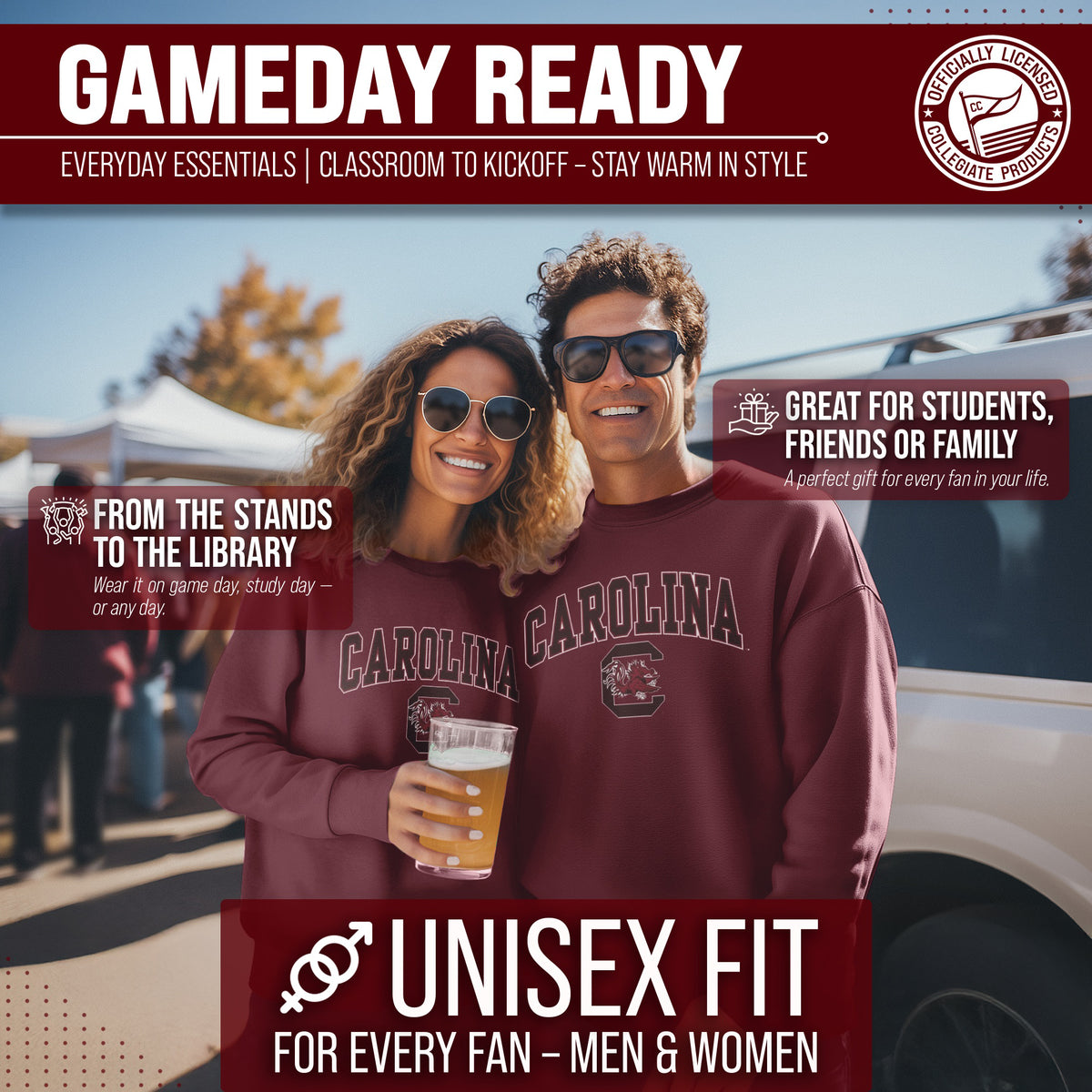 South Carolina Gamecocks Adult Arch & Logo Soft Style Gameday Crewneck Sweatshirt - Maroon