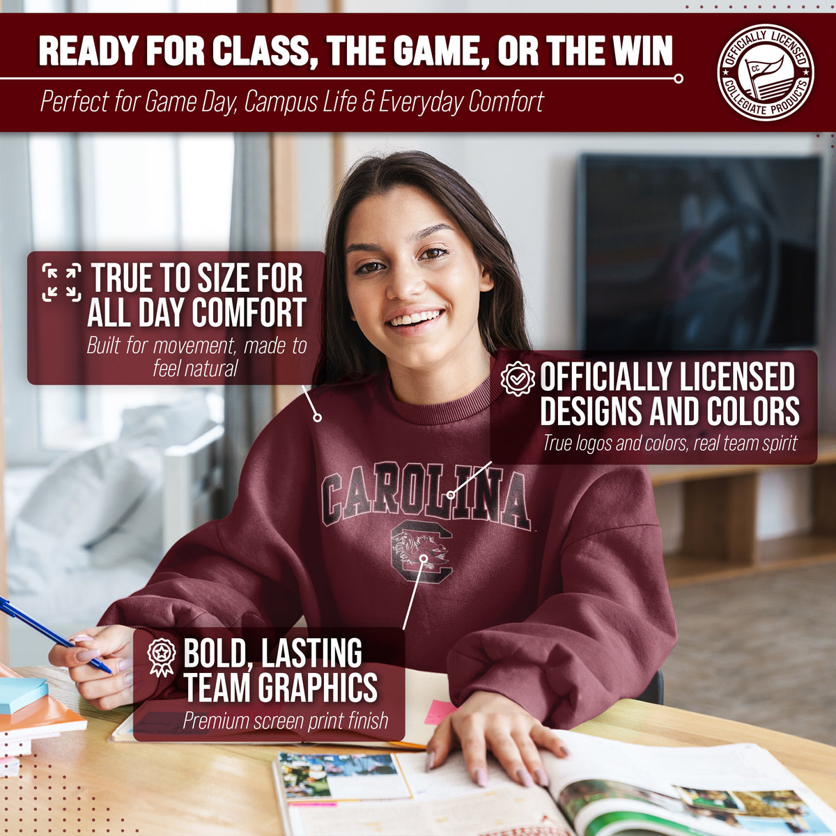 South Carolina Gamecocks Adult Arch & Logo Soft Style Gameday Crewneck Sweatshirt - Maroon