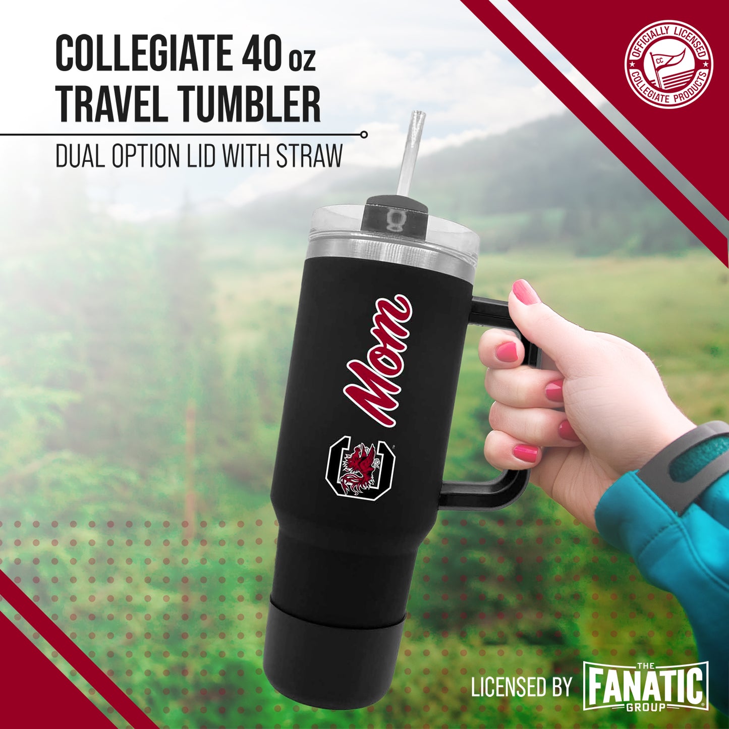 South Carolina Gamecocks Collegiate 40oz Stainless Steel Travel Tumbler with Handle for Mom - Black