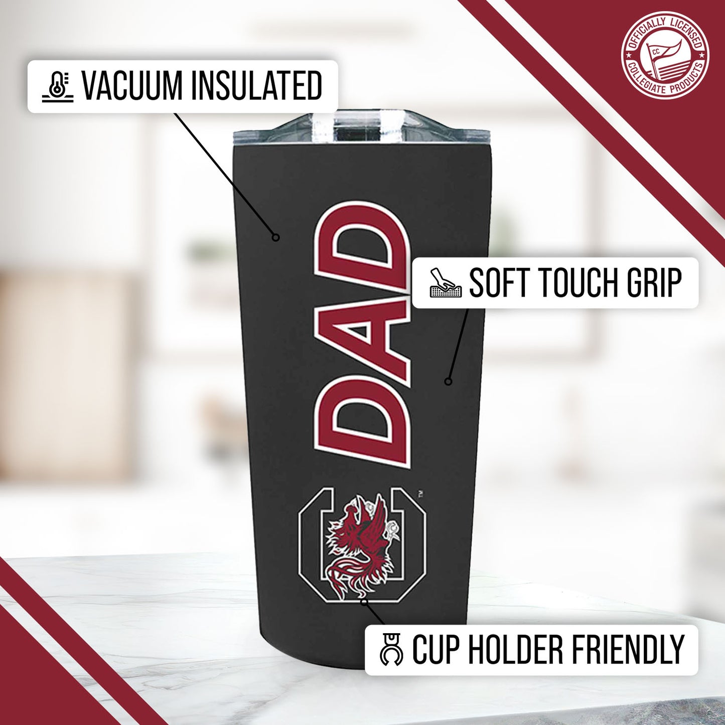 South Carolina Gamecocks NCAA Stainless Steel Travel Tumbler for Dad - Black