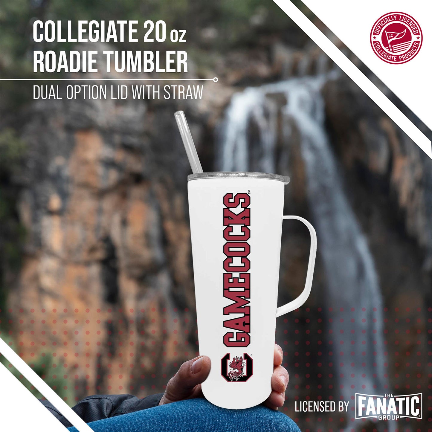 South Carolina Gamecocks NCAA Stainless Steel 20oz Roadie With Handle & Dual Option Lid With Straw - White