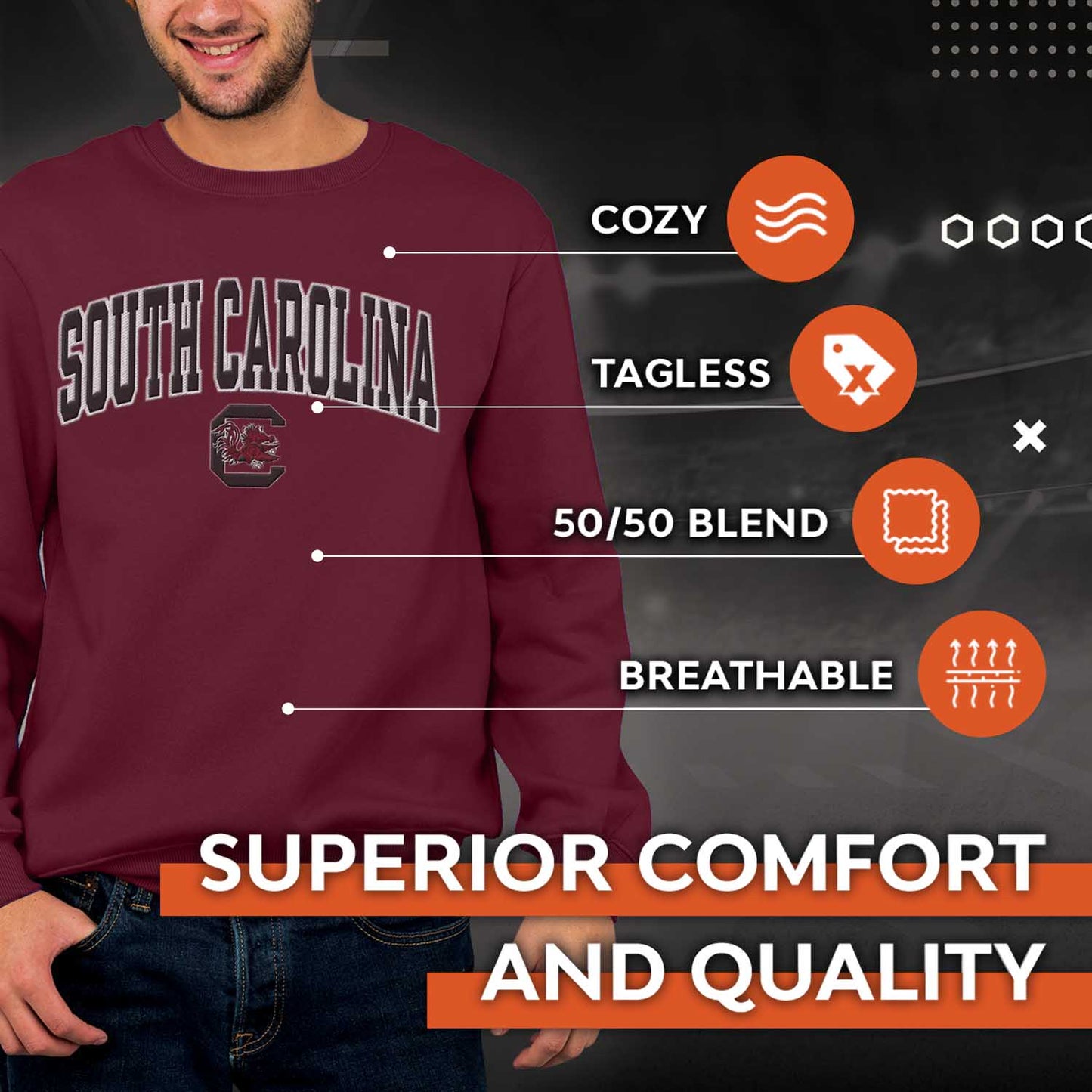 South Carolina Gamecocks NCAA Adult Tackle Twill Crewneck Sweatshirt - Maroon